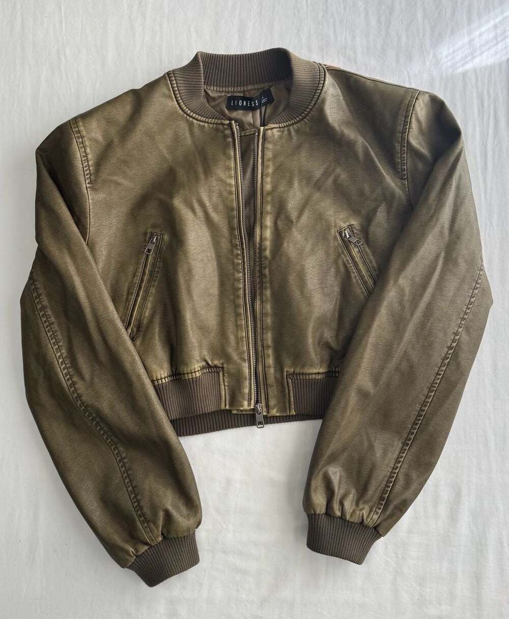 Lioness Bomber Jacket Size L Green Faux Leather NWT